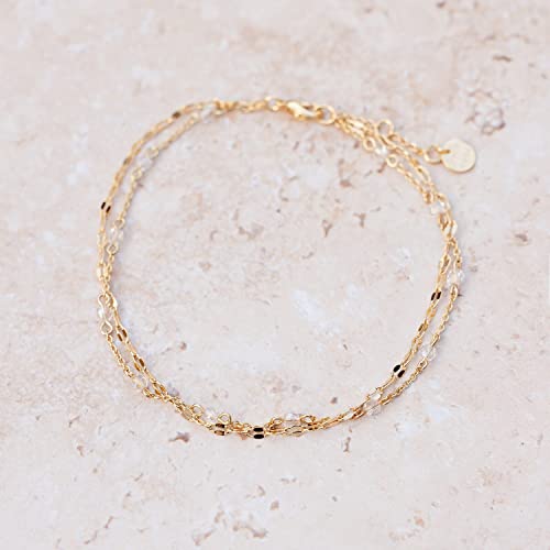 Pura Vida Anklet 9" Gold Opal Bead Combo Beaded Anklet - Ankle Bracelets For Women With Glass Beads - Gold Anklets For Women, Cute Anklets For Teen Girls, Boho Jewelry For Women - 1" Extender #TOP5