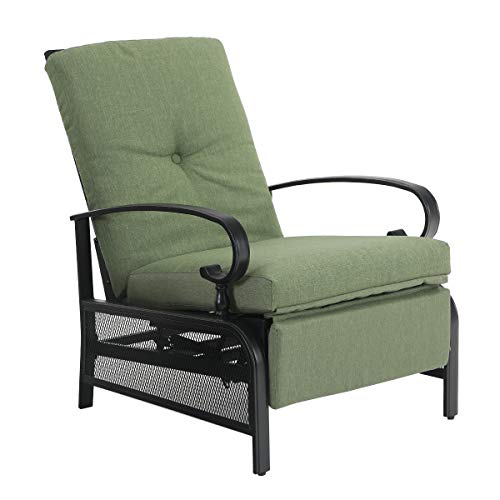 PHI VILLA Patio Lounge Chairs Outdoor Metal Relaxing Recliner Sofa Chair with 5 Removable Cushions, Green