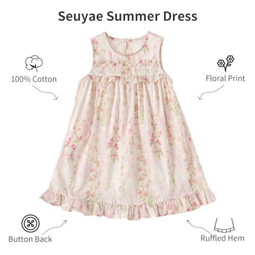 Girl Floral Print Cotton Dress Ruffled Hem Button Summer Casual Sundress3