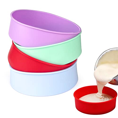 8 inch Molde Silicona Bizcocho, 4 Pcs Molde Tarta Silicona,Molde Redondo Silicona Arcoíris, sin BPA, Antiadherente, Perfecto para hacer deliciosos pasteles en capas de forma rápida sencilla Cover