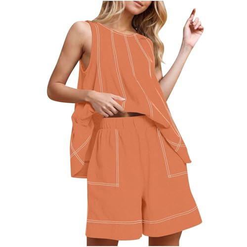 Conjunto de lino para mujer fresco para evitar el calor con shorts de bolsillos