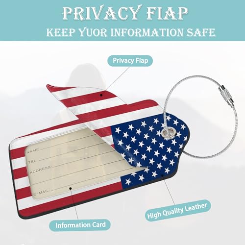 American Flag Luggage Tag, Luggage Tags of Set 2 Leather Identifiers Privacy Cover with Stainless Steel Loop for Women Men Travel Bag Suitcase2