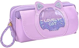 Big Capacity Cat Pencil Case, Canvas Pen Pencil Pouch, Purple Pencil Case Cat Quicksand Pencil Case, Multi Use Stationery Storage Middle High School Organizer for Students Girls Teens Adults