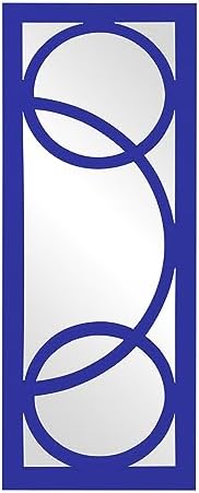 Howard Elliott Collection Dynasty decorative rectangular wall mirror with circular overlay, large glossy royal blue accent mirror for living room, entryway, or bedroom, 13 x 38 inches