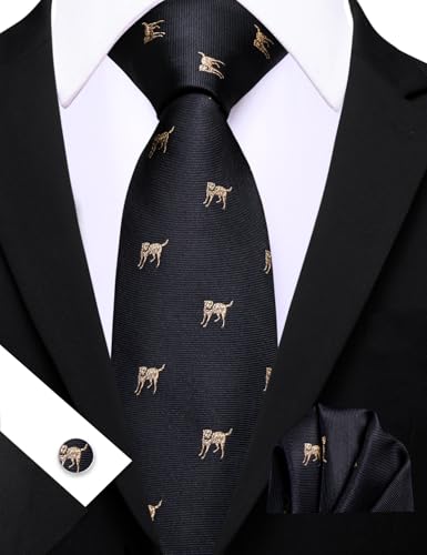Image of Barry.Wang Man Tie Sets Skull Ties Animal Extra Long Necktie Silk Woven Handkerchief Cufflinks Festival Party Gift