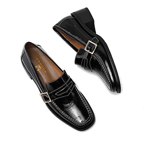 Image of MOOMMO Women Chunky Heel Penny Loafers Square Toe Buckle Slip On Comfort | Office Ladies Loafer Pumps 2 inch Stacked Block Heel Dress Loafers Oxfords Walking Dress Shoes Casual Size 4-11 M US
