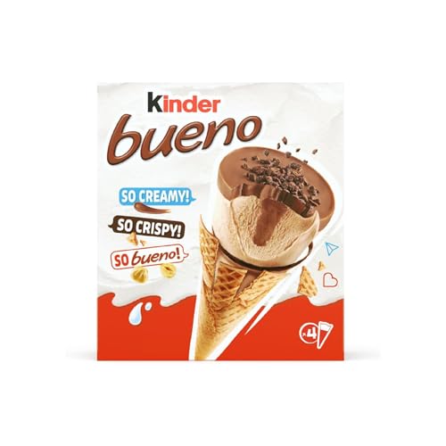 Kinder Bueno Gelato Classic - 4 Coni di Cremoso Gelato alla Nocciola Ricoperto da un Disco Croccante alla Nocciola e Pepite di Cacao, Ottimo a Merenda, Confezione da 248 Grammi