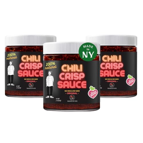 Image of SAUCE UP Original Chili Crisp - 3 Pack (6oz) | Spicy, Savory & Sweet Crunchy Umami Chili Oil & Sauce | Vegan, Keto, Gluten-Free, Non-GMO, No MSG | 13+ Superfoods | Artisan Finishing Hot Sauce