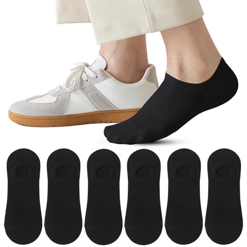 Caudblor 6 Pares Calcetines Invisibles Hombres con Agujeros de Malla Transpirable Algodón Antideslizante Negro Blanco 40-43 44-47