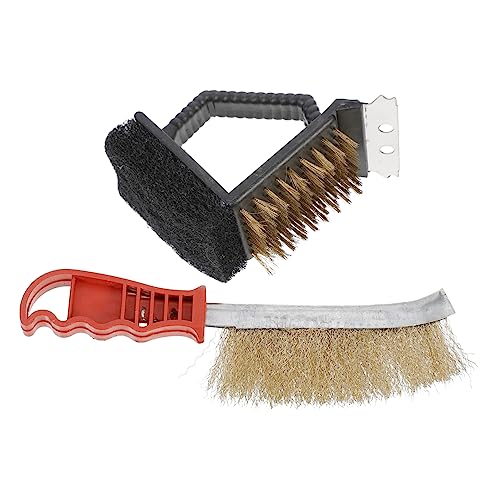 ibasenice Cleaning Brush Set 2-Piece Wire Brush for Grill Barbecue and Barbeque Cleaning Home Use Tool Long-Lasting Safe Random Color