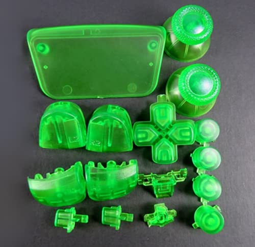 Devine Customz PS5 Next Gen Controller Chrome & Plain Full Buttons Set D-Pad Trigger R1, R2, L1, L2 Share Options Face Buttons for PS5 Controller, Full Set Touch Pad Repair Kits (Clear green)