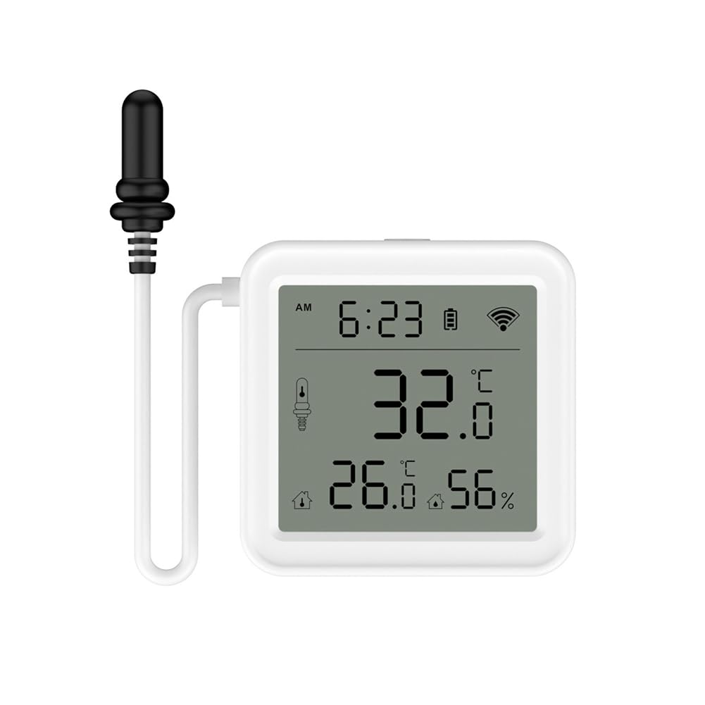rirue Tuya Smart Home WiFi Temperature & Humidity Sensor with 1M External Probe App Remote Viewing Temperature Humidity Meter