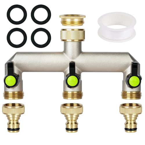 Flintronic Sdoppiatore Rubinetto Giardino, Splitter da a 3 Vie Irrigazione, con Valvola Indipendente, Rubinetto del Giardino di Collegamento per 3 Dispositivi, 3/4' per Impianti Di Irrigazione