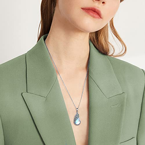 Peacock Necklace for Women Sterling Silver Moonstone Peacock Necklace Peacock Bird Feather Pendant Jewelry for Peacock Lovers2