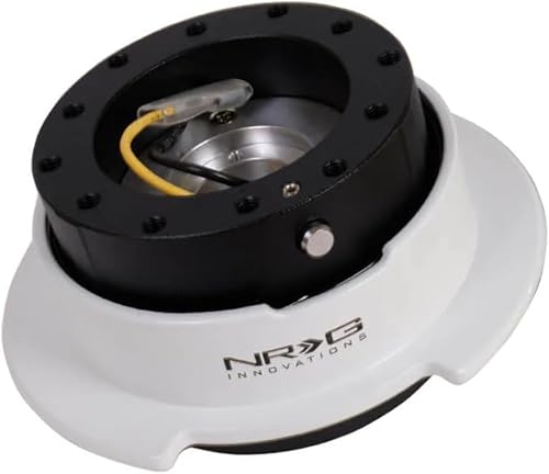 NRG Innovations NRG-SRK-250BK-WT Gen 2.5 - Adaptador de liberación rápida para volante de carreras (color negro del cuerpo)  anillo blanco con