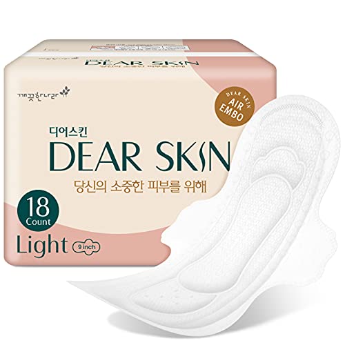 Dear Skin Air Embo Sanitary Pads Light (18 Count) - Derma Sanitary Pads For Women, Chlorine Free, Unscented, Hypoallergenic Feminine Napkins, Leak-Free Guard #TOP17