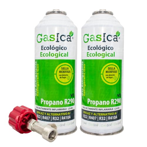 Ralertreik Confezione benzina V2 Gas Refrigerante Ecologico Sostituto R22/R407/R32 e R410A (2 Bottiglie + Chiave)