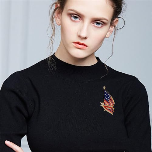 Image of Patriotic USA Flag Medal Brooch for Women Men Fashion Crystal Lapel Pin Badge Rhinestone for Election Day American 4th of July Independence Waving US Dress Suit Clothing Accessories Souvenir