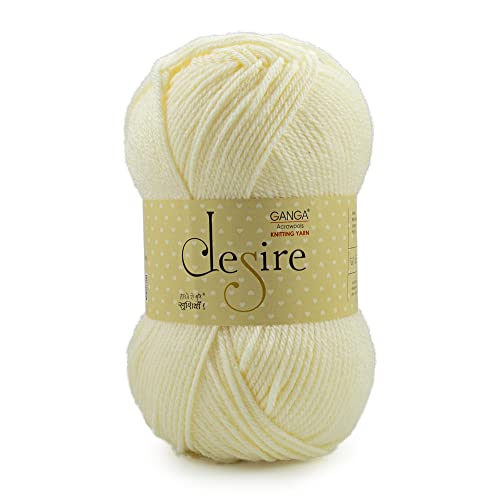 Image of Ganga Acrowools Acrylic Desire Hand Knitting and Crochet Yarn. Pack of 1 Ball - 100Gms. Shade No - Dsr004, Cream
