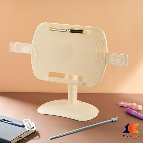 Image of 1 Compartment Portable Adjustable Tablet Holder with Folding Hands Rotatable Book Stand Holder for Reading - Ideal for Cookbooks, Sheet Music, and More - Textbook Holder Organizer (Yellow)