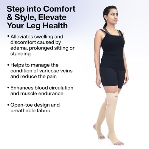 Image of FOVERA Varicose Veins Compression Stockings (Below Knee), Open Toe knee length Sleeves for Swelling, Edema, Sore & Aching Legs, Pain Relief & Post Pregnancy, for Men & Women