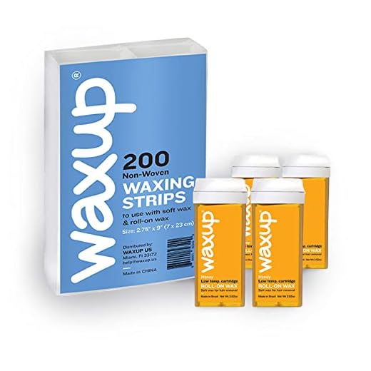 waxup Honey Roll On Wax 4 Pack and 200 Wax Strips, Pro Refill, Hot Hair Removal Wax Cartridge, Depilatory Wax Roller for Sensitive Skin, Home Self Waxing Body, Legs, Arms. Soft Wax Warmer not included