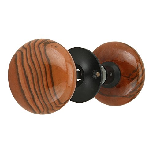 A29 Porcelain Rim Lock Knob Set, Swirl Brown Color, Black Powder Coat Stem #TOP5