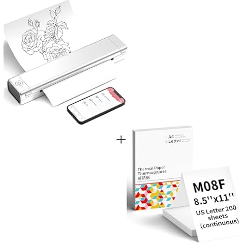 PokeLabel Inkless Portable Printer M08F Bluetooth Wireless Printer with Folding Thermal Paper 200 Sheets 8.5" X 11" US Letter Cover