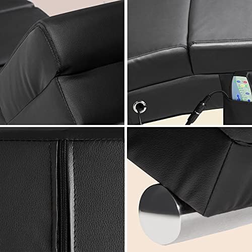 CASARIA Chaise Lounge Heated Massage Chair Black Leather Living Room Relax Recliner Lounger Reclining Armchair