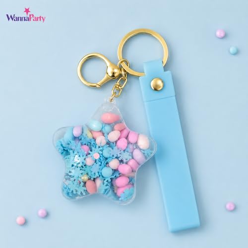 Image of Wanna Party Star Shaped Beads Keychain with Blue Wrist Strap, Cute Bag Charm Key Ring for Boys and Girls, Backpack Accessories, Birthday Return Gifts, Party Favors, School Bag Decoration - 1PC