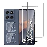 Jinshiweikai Lot de 4, 2 x Verre Trempé pour Moto Edge 60 Fusion et 2 x Protection Ecran Caméra Arrière, 3D Incurvé Couverture,sans Bulles d'airDureté, 9H Glass,Compatible Motorola Edge 60 Fusion