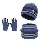 AYPOW Kinder Winter Mütze Loop Schal Handschuhe Set für 3-8 Jahre,3 in 1 Thermal Liner Beanie Hut Schlauchschal mit Touchscreen Fäustlinge,Strickmütze für Mädchen Jungen Outdoor Aktivitäten