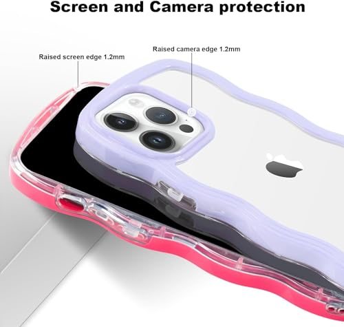 Image of MIDOS Back Cover Compatible with iPhone 14 Pro Max, Cute Curly Wave Frame Clear Case for Girls Women, Transparent Soft Silicone TPU Bumper Shockproof Protective Cover for iPhone 14 Pro Max (Purple)