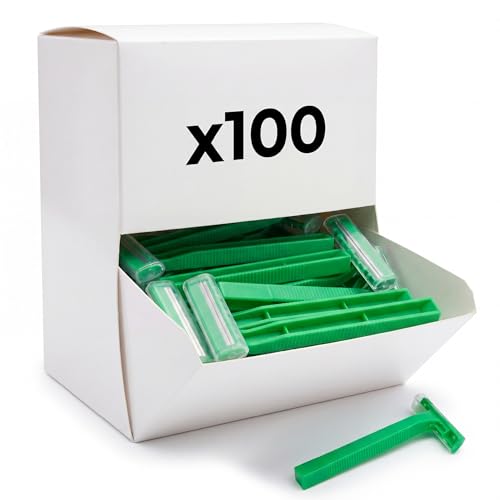 KMINA Rasoir Jetable (100 Unités) Rasoir Manuel avec 2 Lames en Acier Inoxydable, Manche Thermoplastique et Sans Latex pour le Rasage du Corps et de la Tête