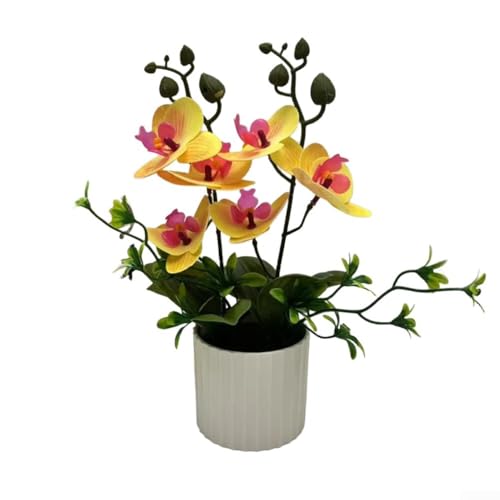 Elegante bonsái de interior Phalaenopsis, orquídea de simulación realista para decoración elegante del hogar y el espacio de trabajo (amarillo)