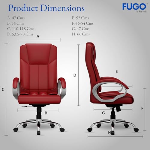 Image of FUGO FG17 Orthopedic Boss Chair with 3 Year Warranty, Leatherette Office Chair, Ergonomic Executive Chair with Spacious Cushioned Seat, Heavy Duty Metal Base, Rocking Function (Red)