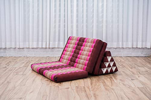 Image of Leewadee 3-Fold Mat XXL with Triangle Cushion - Firm TV Pillow, Foldable Mattress with Cushion Made of Kapok, 67 x 31 inches, Auburn Pink