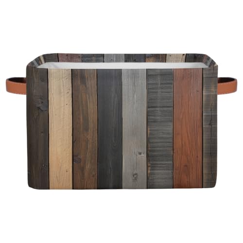 Mexpekil Cesta de almacenamiento con asa, caja plegable de madera marrón para juguetes para perros, cajas de almacenamiento para estantes