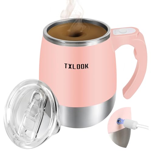 Self Stirring Mug, Rechargeable Automatic Magnetic Stirring Coffee Mug with Transparent Lid, Waterproof Stainless Steel Electric Mixing Cup, Can Stir Milk-Coffee-Cocoa Powder, Suitable for Office-Home