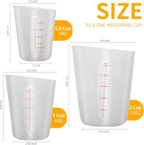 Juego de 3 vasos medidores de silicona flexible miniatura 4