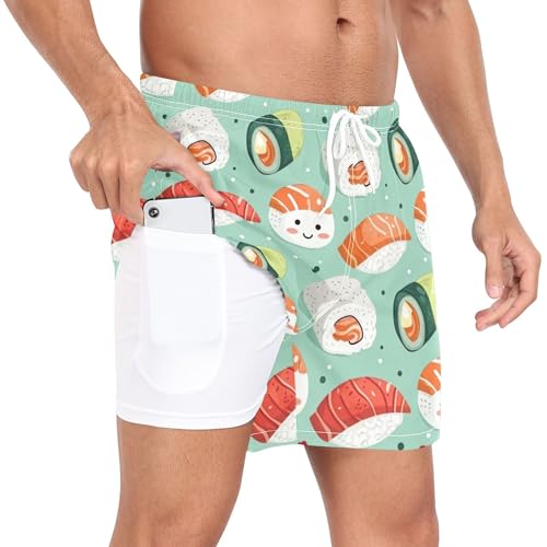 xigua Sushi Mens Swim Trunks with Liner, 5 inch Quick Dry Mens Boardshorts for Beach2