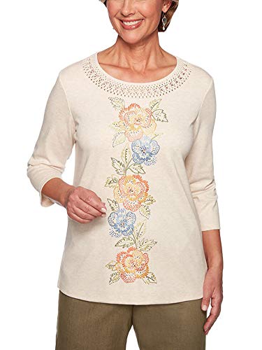 Alfred Dunner Lake Tahoe Knit Floral Center Top Oatmeal 1X