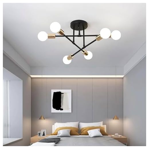 YHTlaeh Lampadario Soffitto Industrial Forma DIY Plafoniera E27 Moderno Lampada da Soffitto in Ferro Vintage per Camera da letto Soggiorno Cucina Corridoio (6T, Nero+Oro)