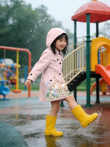 Image of SANGTREE Girl's Waterproof Trench Coat Hooded Lightweight Windbreaker Rain Jackets