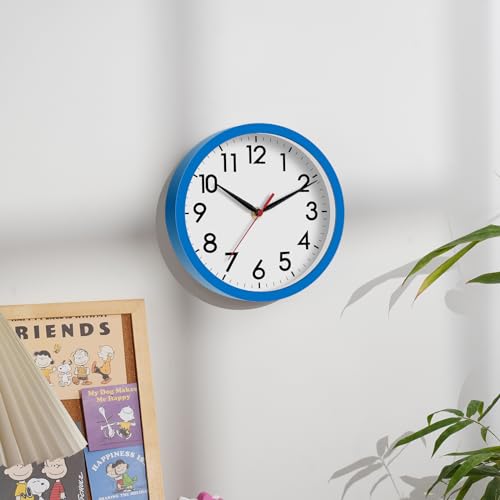 Image of AKCISOT Wall Clock 8 Inch Silent Non-Ticking Modern Clocks Battery Operated - Analog Small Classic for Office, Home, Bathroom, Kitchen, Bedroom, School(Blue)