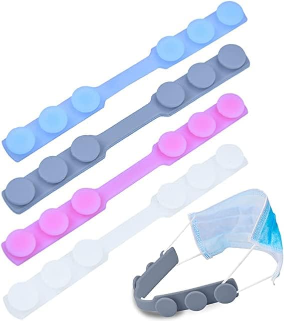 bouti1583 Silicone Mask Extender Soft Extension with Earring Stand Mask Buckle Mask Hook Adjustable Extension Belt Ear Protection Sports Fan Buckle (Transparent White + Light Grey+Sky Blue + Pink)
