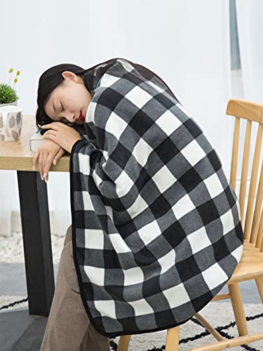 Besalily Warm Wearable Blanket, Poncho Blanket With Buttons, Comfy Fleece Cuddle Throw Wrap Cape Lounge Blanket (Black Plaid) #TOP1