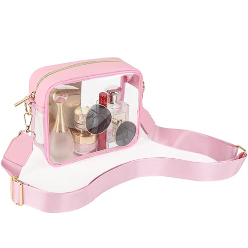 Aveniee Bolsa Transparente Aprovada pelo Estádio, Bolsas Transparentes para Mulheres, Bolsa Transversal com Alça Ajustável, Rosa, 16.3 cm x 19.3 cm x 7.1 cm