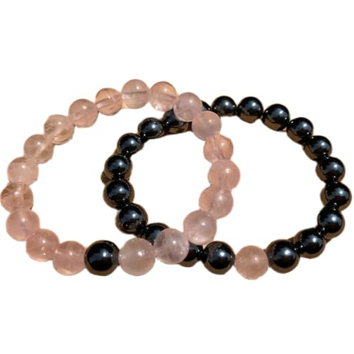 Bracelet extensible couples hématite quartz rose 8mm