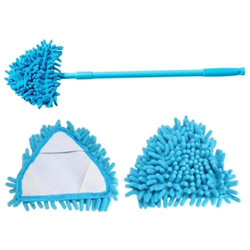 Yaoliucp Kleiner dreieckiger Mop, 180 ° rotierbarer Wandmoppreiniger mit Teleskopgriff, Mini mit 2 Ersatzköpfen für Badezimmer Duschbodenwand